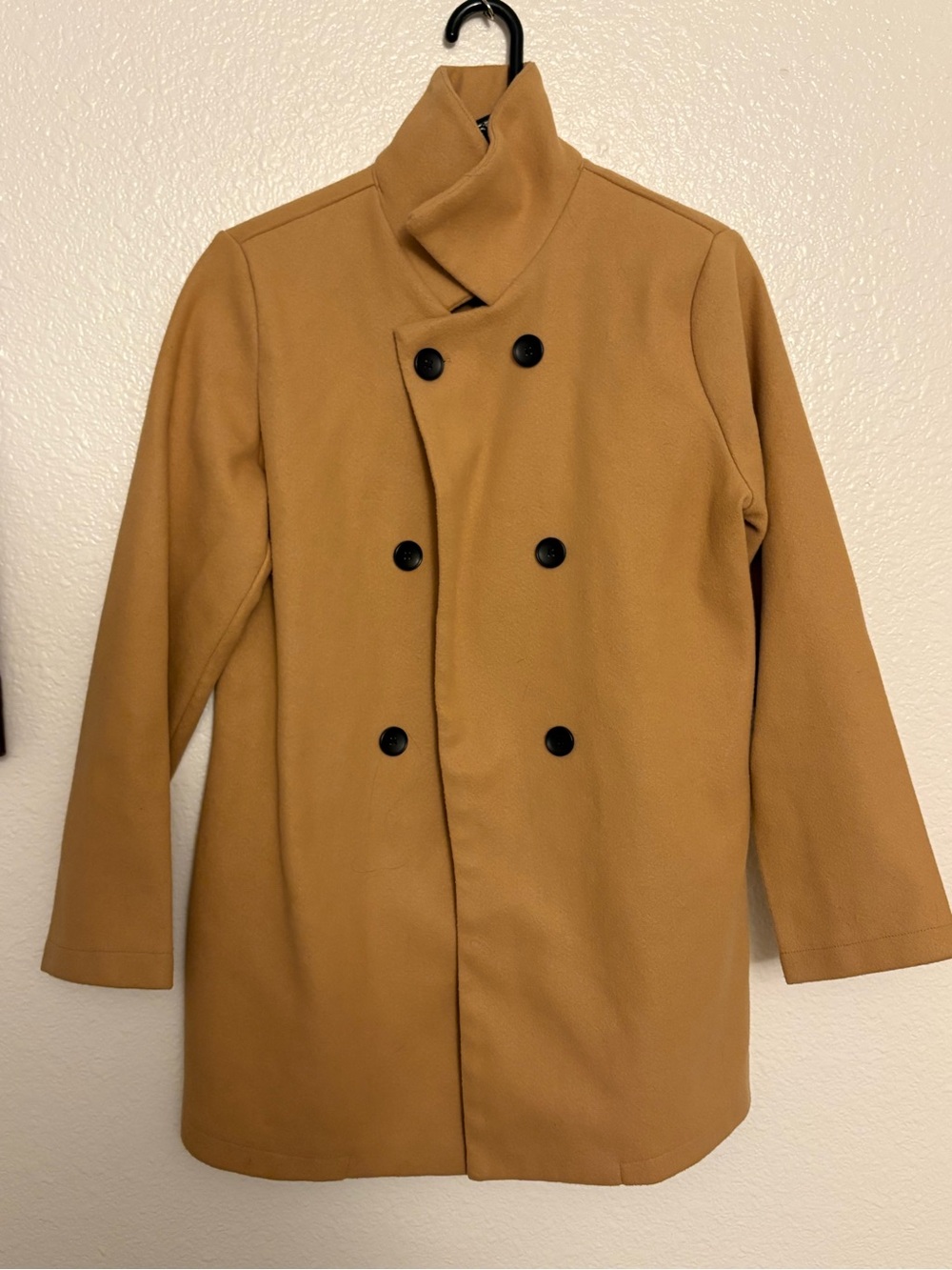 SHEIN Camel Double Breasted Funnel Neck Coat Women’s M